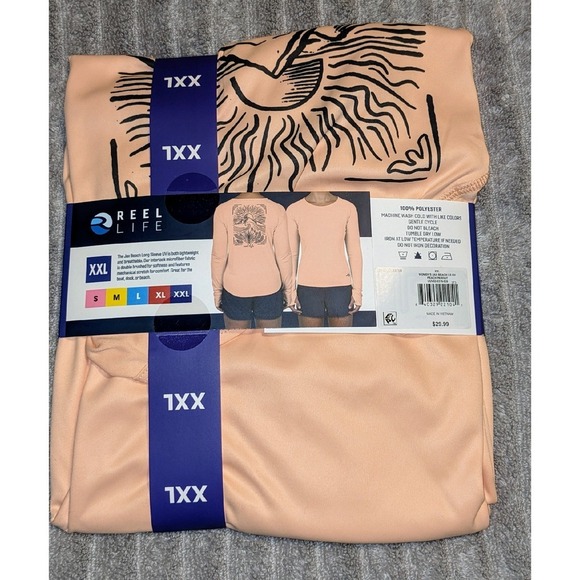Reel Life Jax Beach Peach UV Long Sleeve Breathable Thumb Hole Shirt XXL NWT - Picture 3 of 8